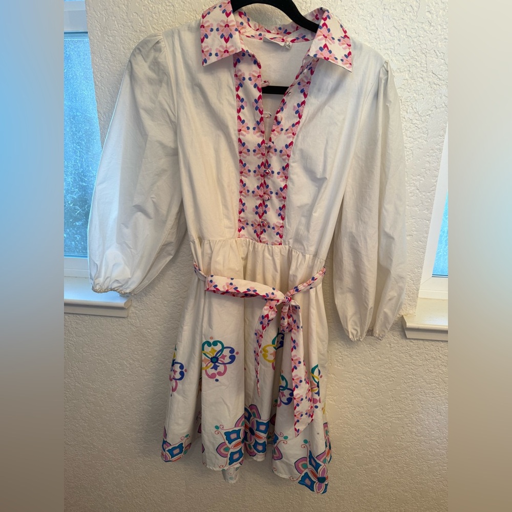 Hermoza Embroidered 100% Cotton Shirt Multi- Floral Cross Stitch Dress  S-Small - Picture 3 of 17